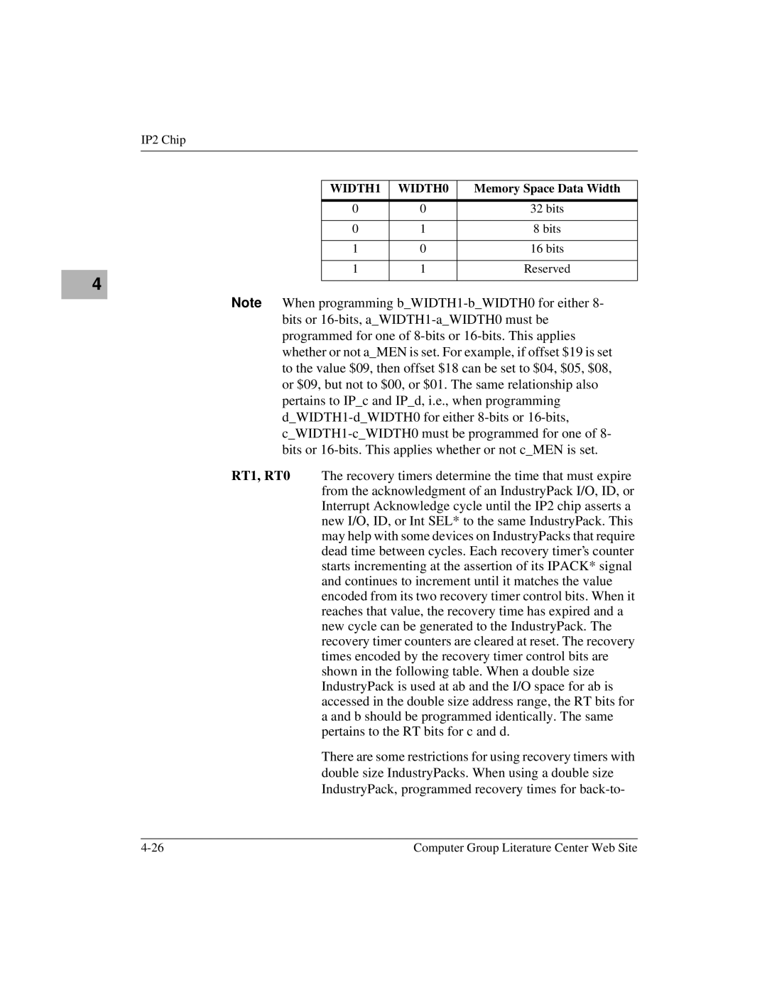 Motorola MVME172 manual Memory Space Data Width 