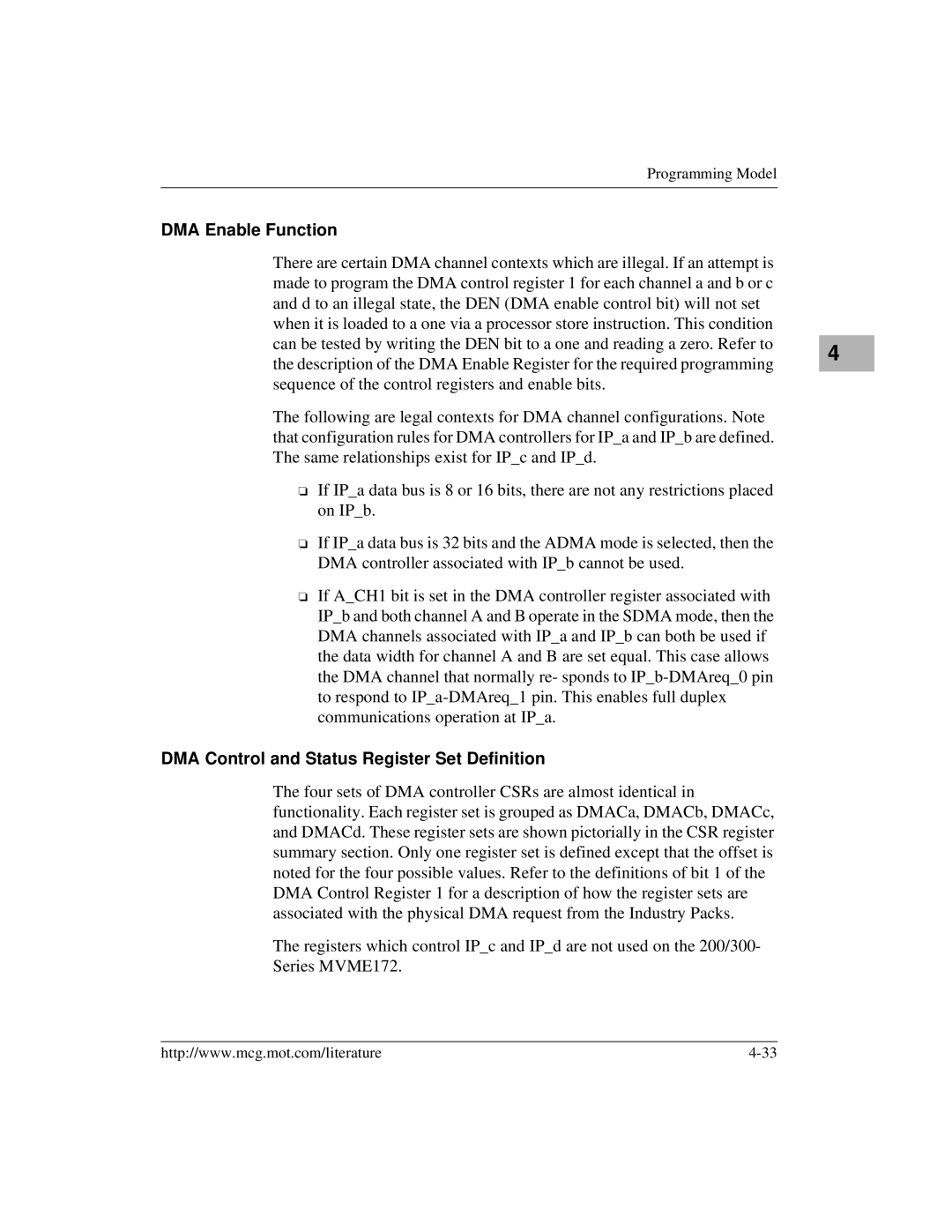 Motorola MVME172 manual DMA Enable Function, DMA Control and Status Register Set Definition 