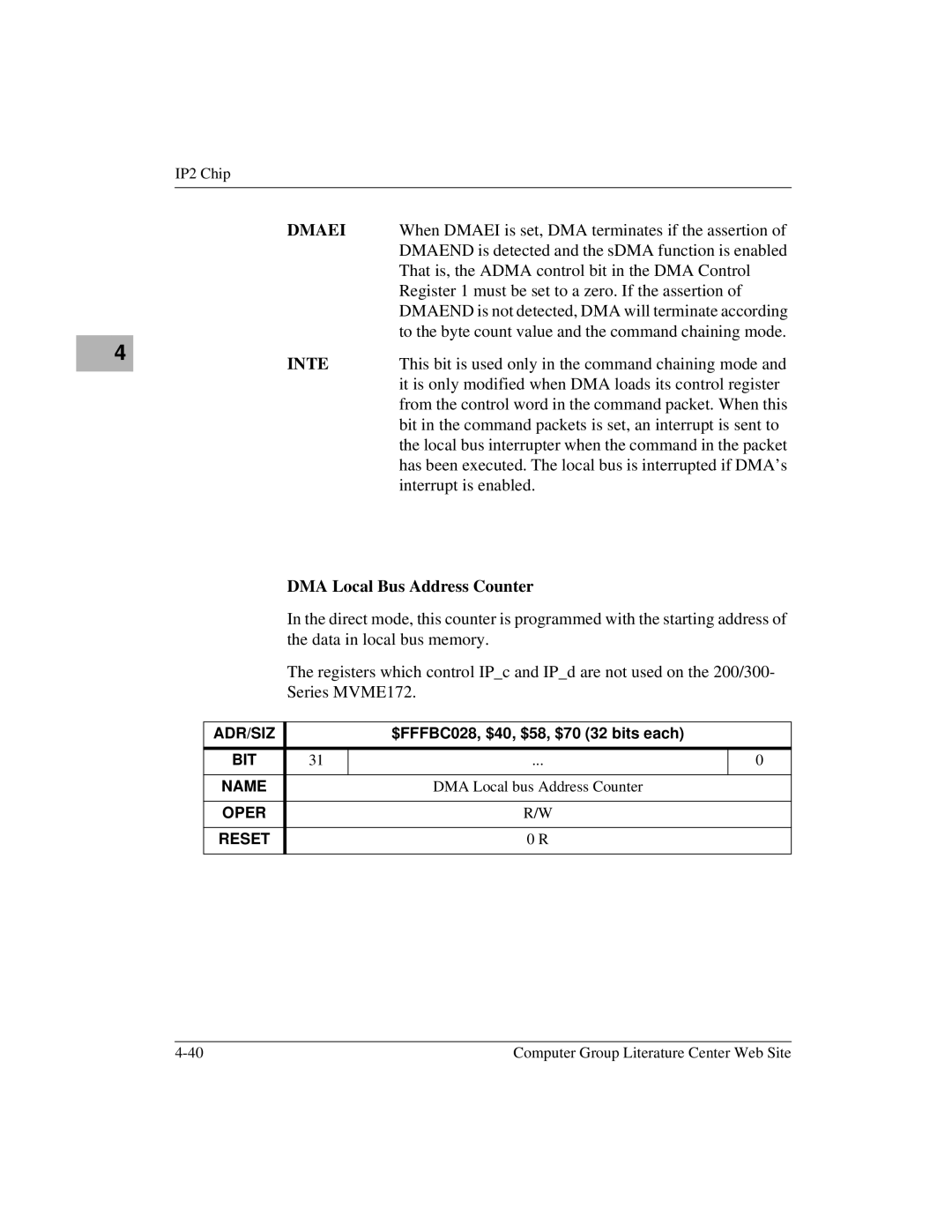 Motorola MVME172 manual Dmaei, DMA Local Bus Address Counter 