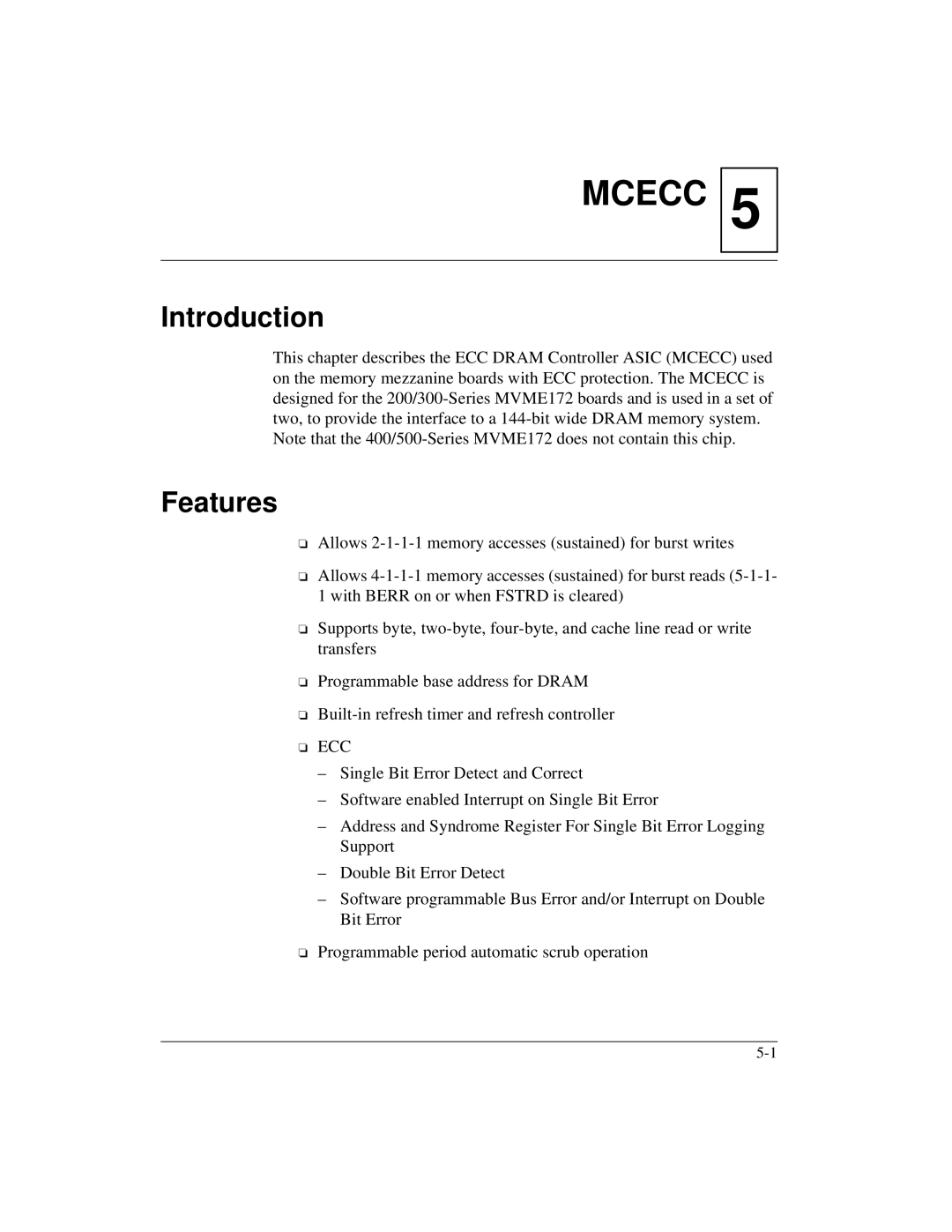 Motorola MVME172 manual Mcecc, Features 