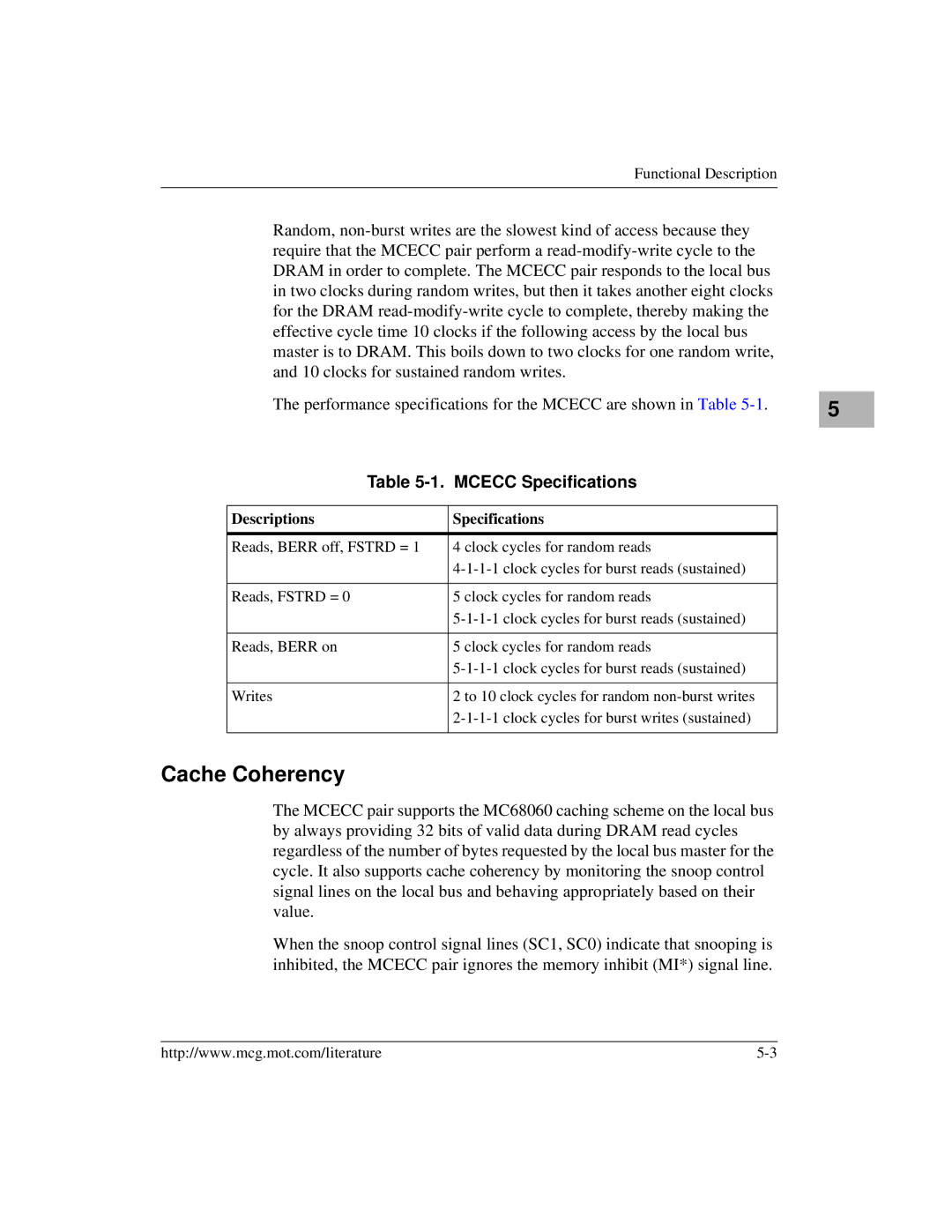 Motorola MVME172 manual Mcecc Specifications, Descriptions Specifications 