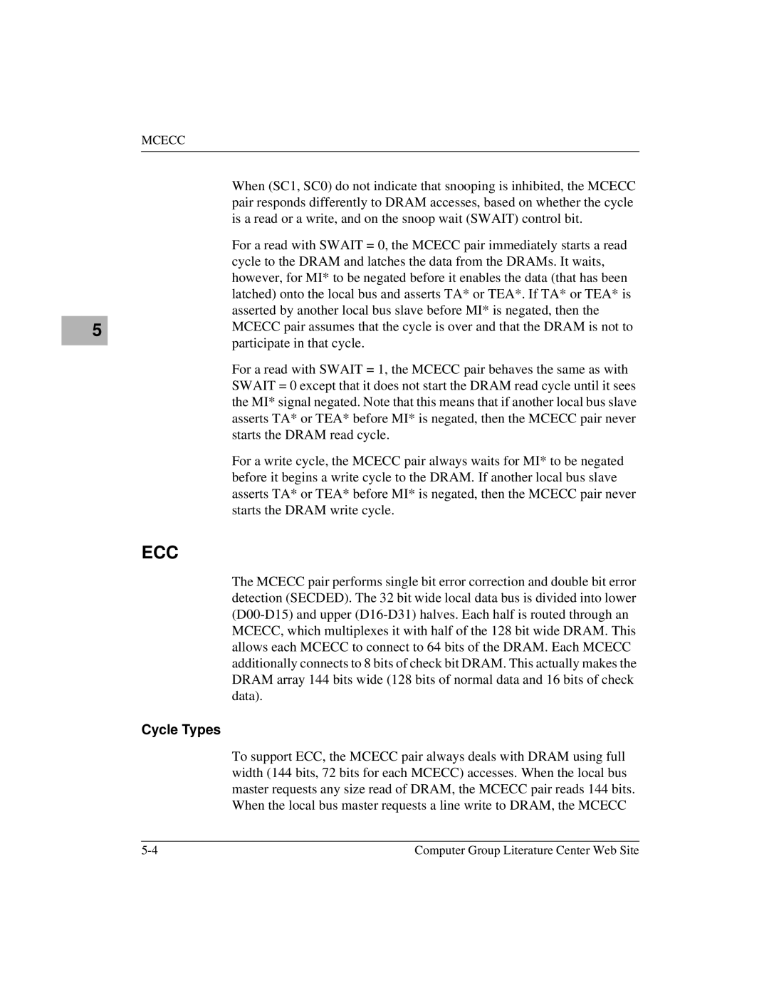 Motorola MVME172 manual Ecc, Cycle Types 