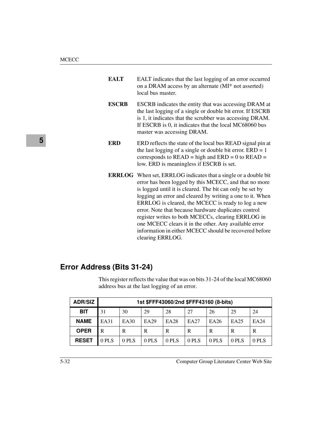 Motorola MVME172 manual Error Address Bits 