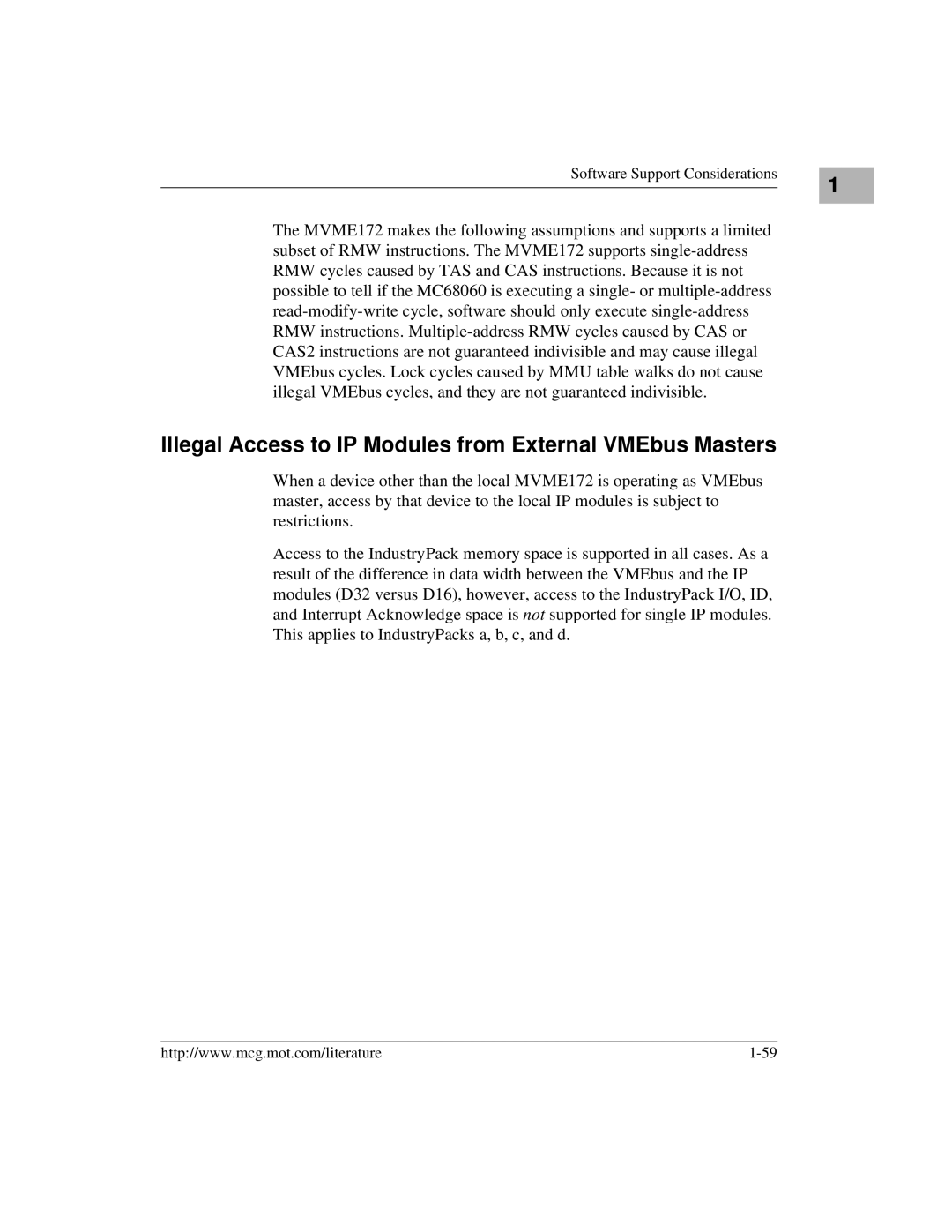 Motorola MVME172 manual Illegal Access to IP Modules from External VMEbus Masters 