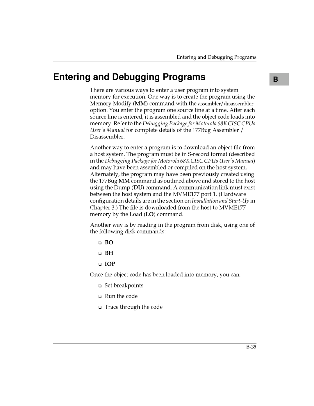 Motorola MVME177 manual Entering and Debugging Programs, Iop 