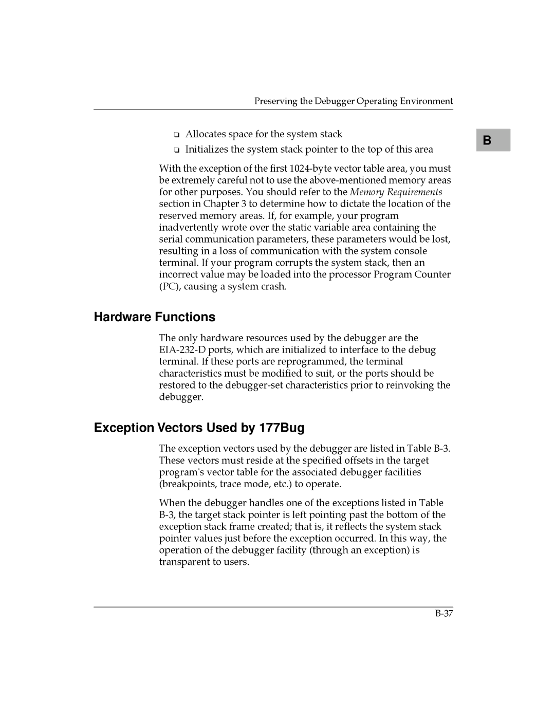 Motorola MVME177 manual Hardware Functions, Exception Vectors Used by 177Bug 