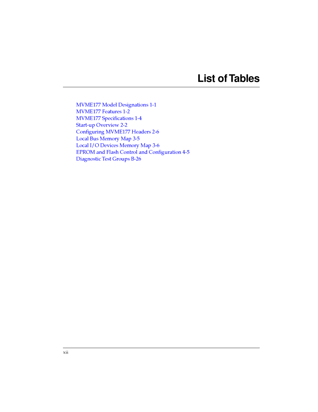 Motorola MVME177 manual List of Tables 