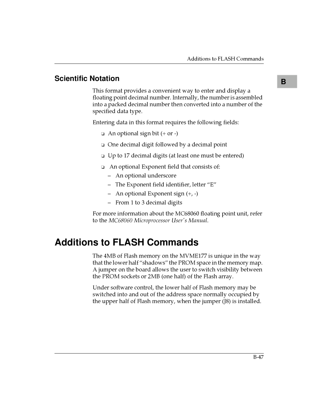 Motorola MVME177 manual Additions to Flash Commands, Scientiﬁc Notation 