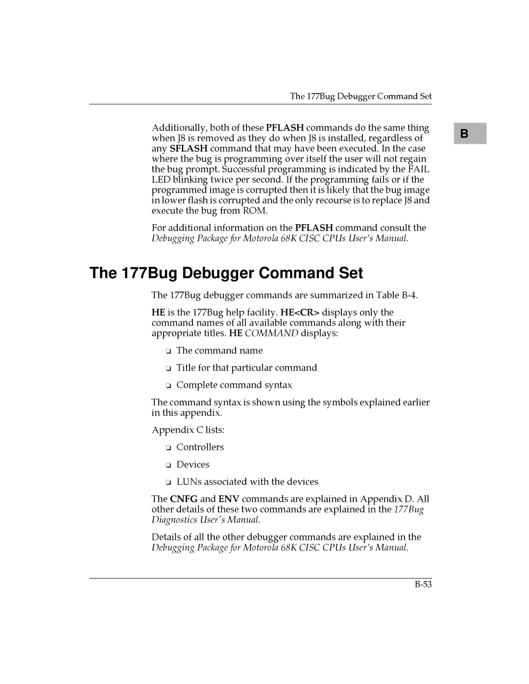 Motorola MVME177 manual 177Bug Debugger Command Set 