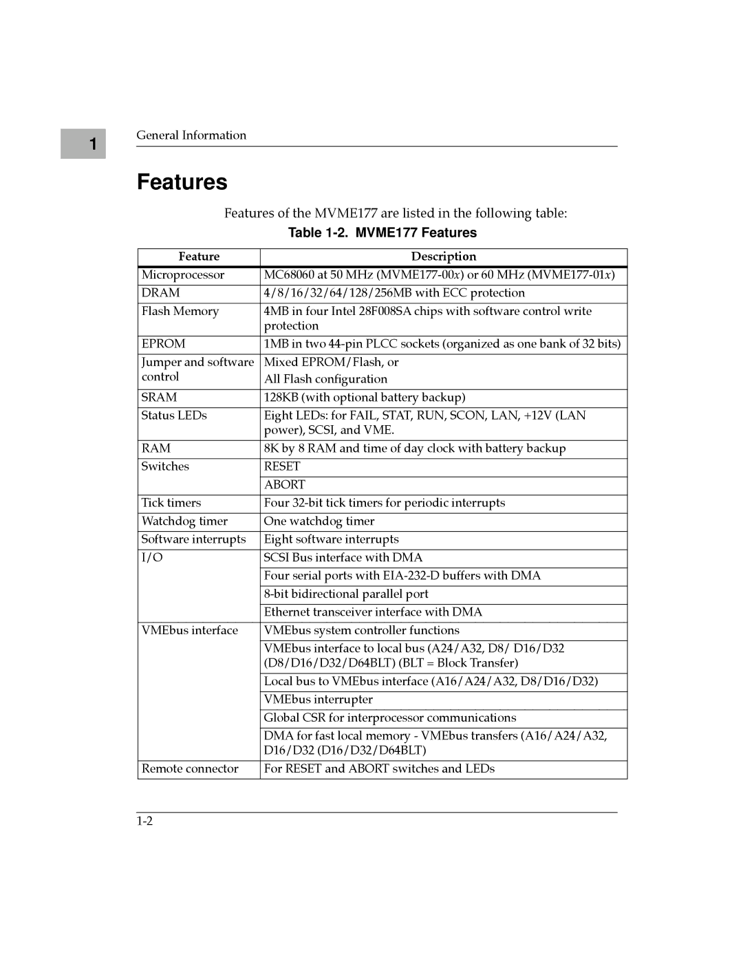 Motorola manual MVME177 Features, Feature Description 