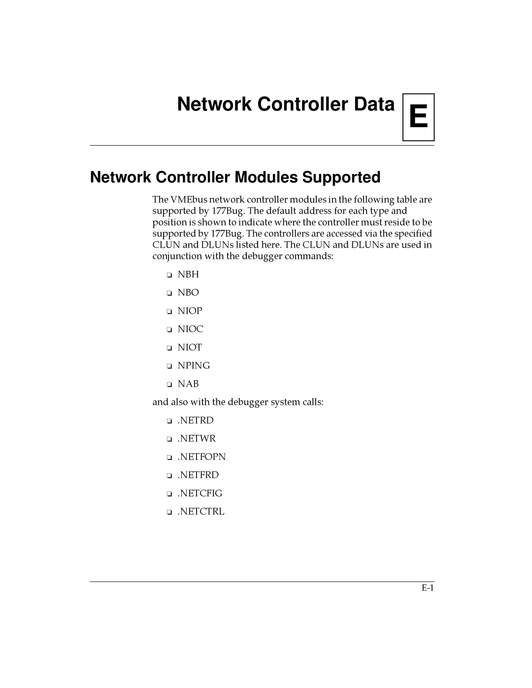 Motorola MVME177 manual ENetwork Controller Data, Network Controller Modules Supported 