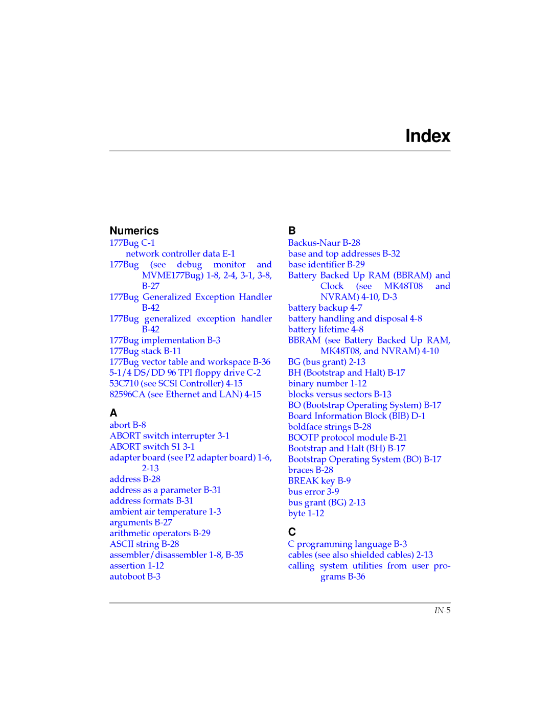 Motorola MVME177 manual Index 