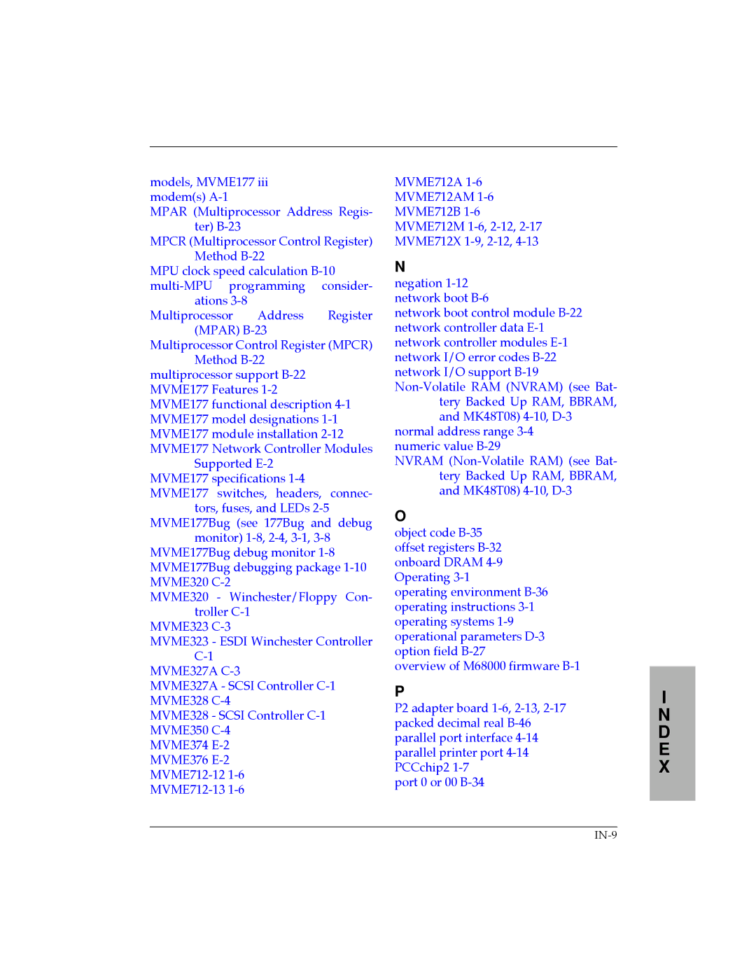 Motorola MVME177 manual IN-9 