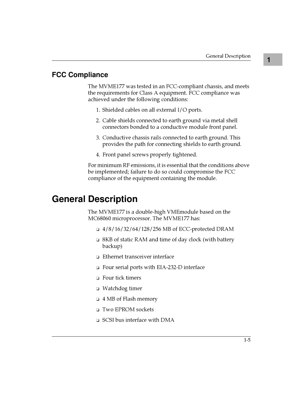 Motorola MVME177 manual General Description, FCC Compliance 