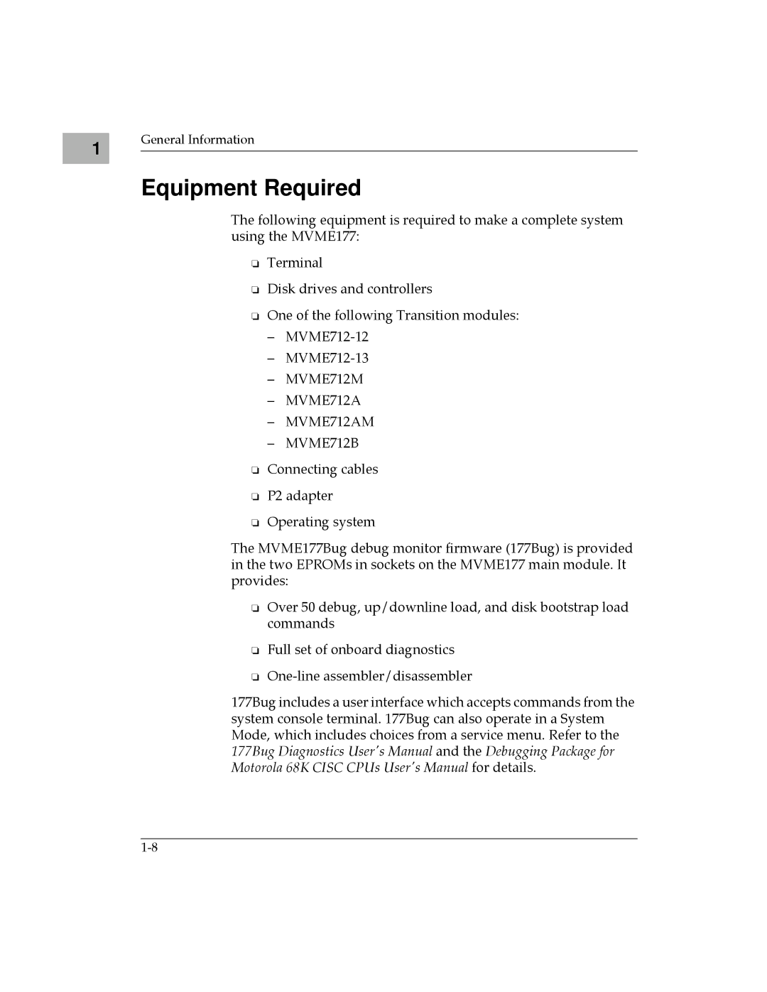 Motorola MVME177 manual Equipment Required, MVME712M MVME712A MVME712AM MVME712B 