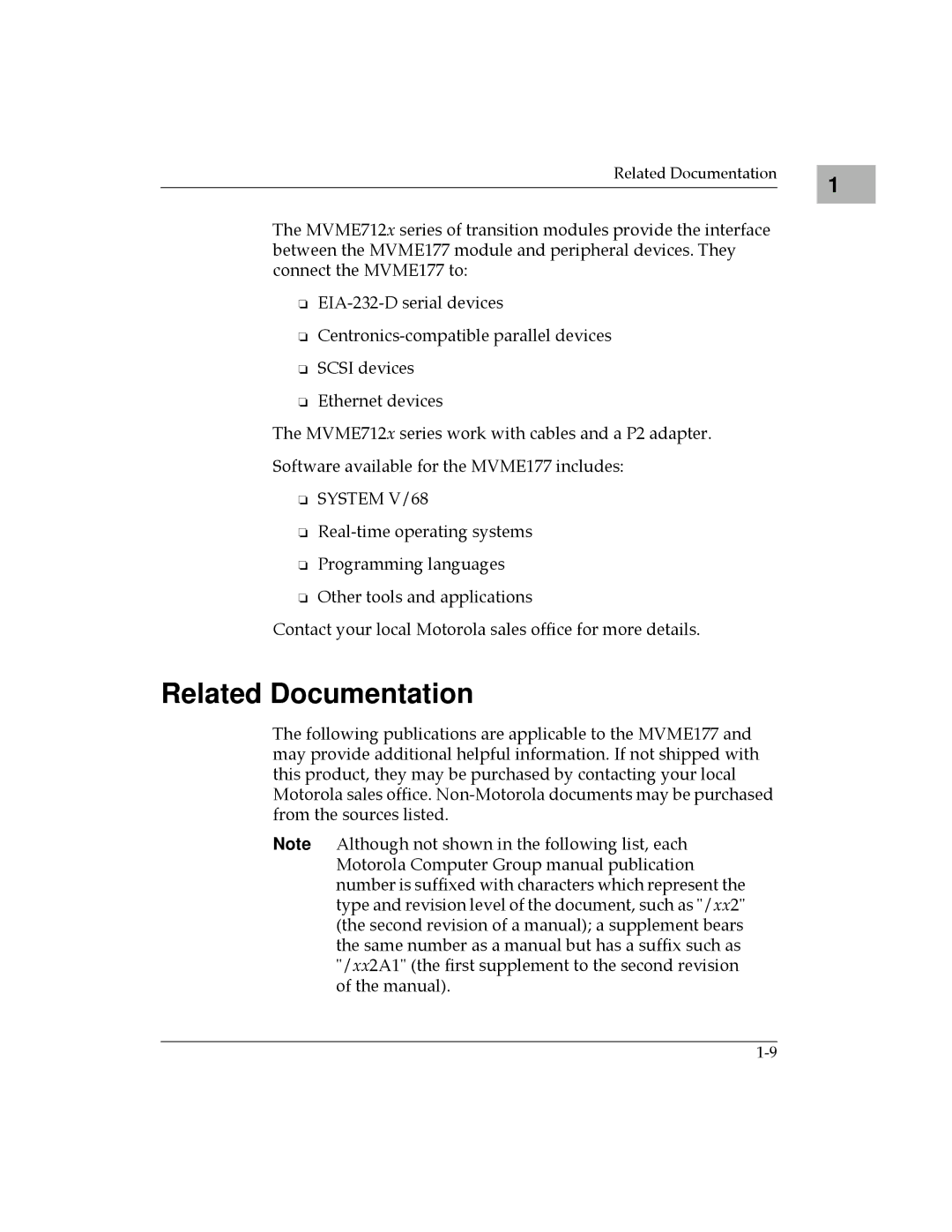 Motorola MVME177 manual Related Documentation, System V/68 