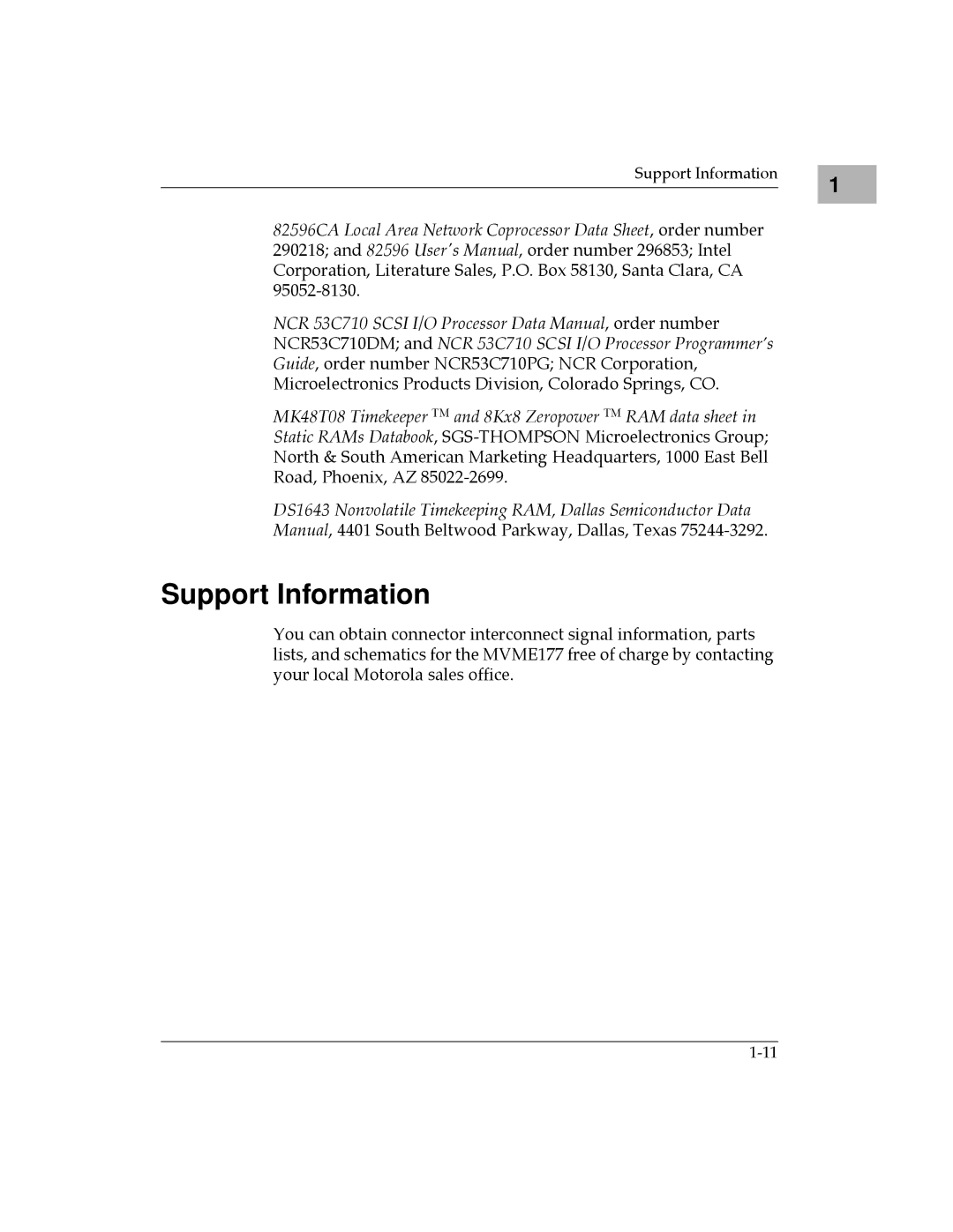 Motorola MVME177 manual Support Information 