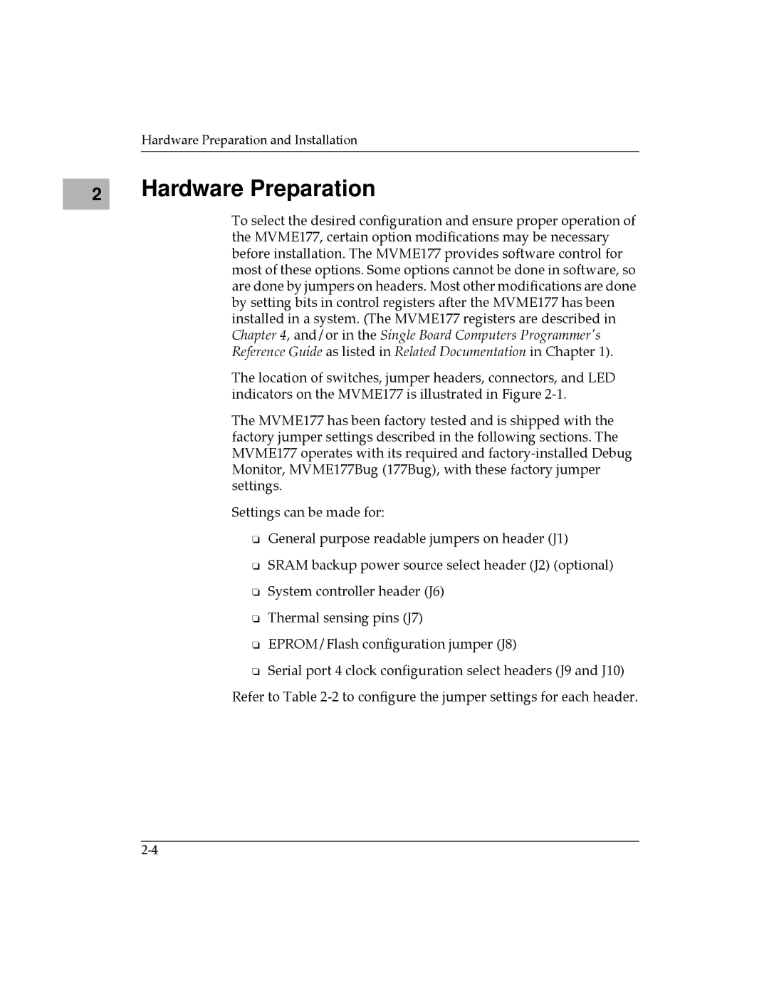 Motorola MVME177 manual Hardware Preparation 