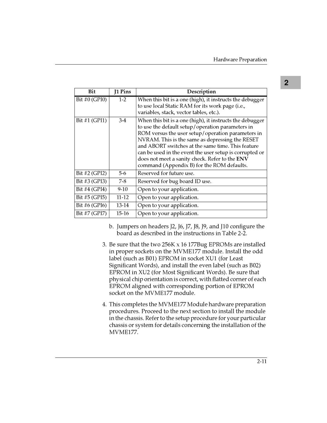 Motorola MVME177 manual Bit J1 Pins Description 