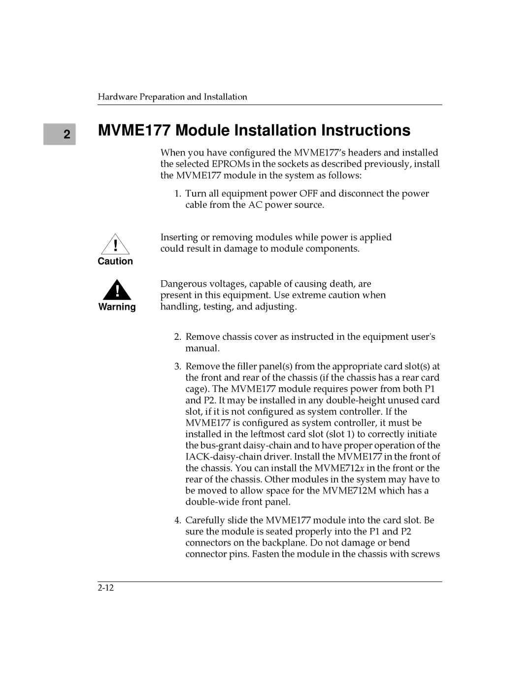 Motorola manual MVME177 Module Installation Instructions 