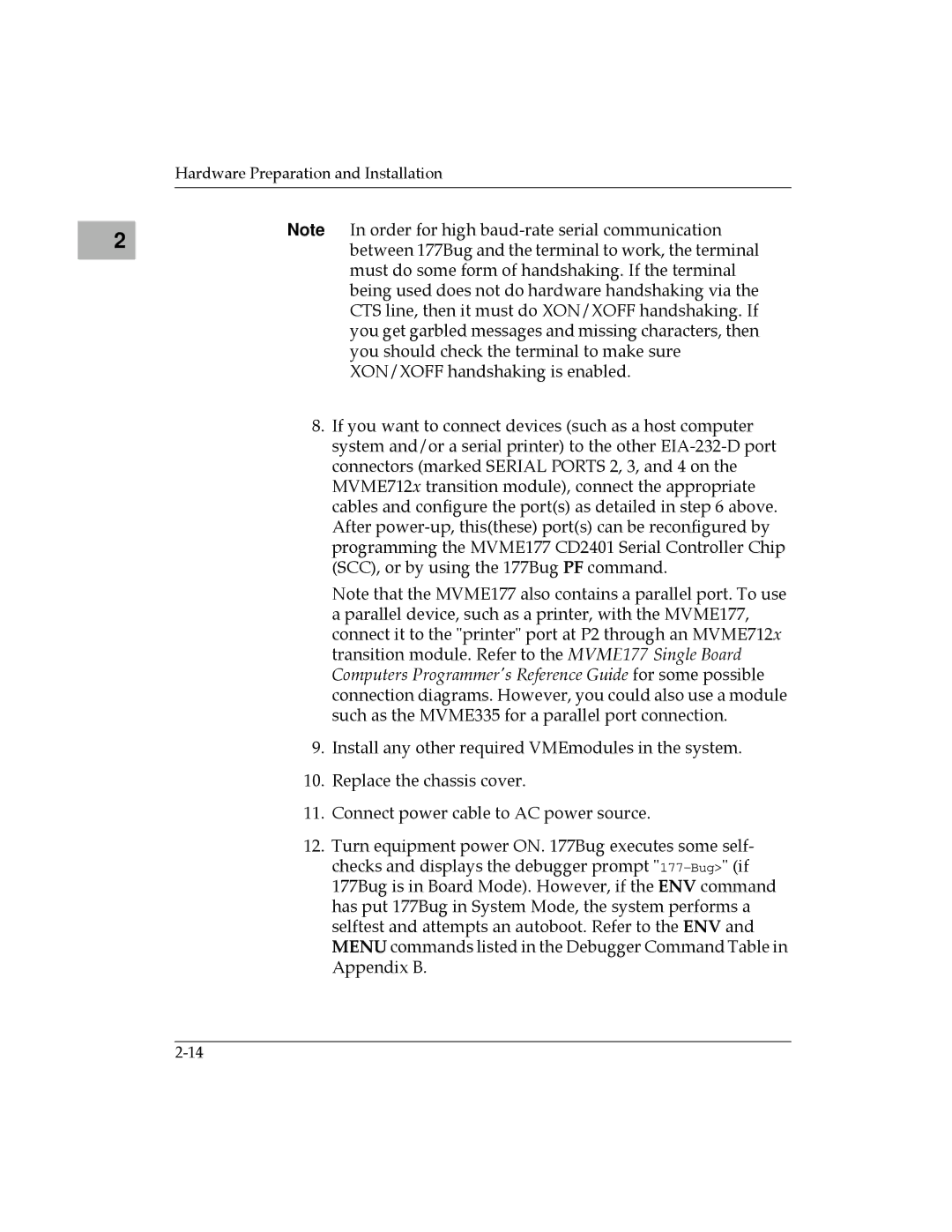 Motorola MVME177 manual Hardware Preparation and Installation 