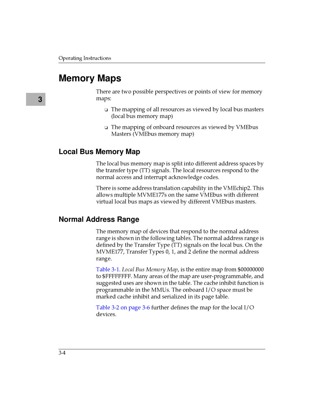 Motorola MVME177 manual Memory Maps, Local Bus Memory Map, Normal Address Range 