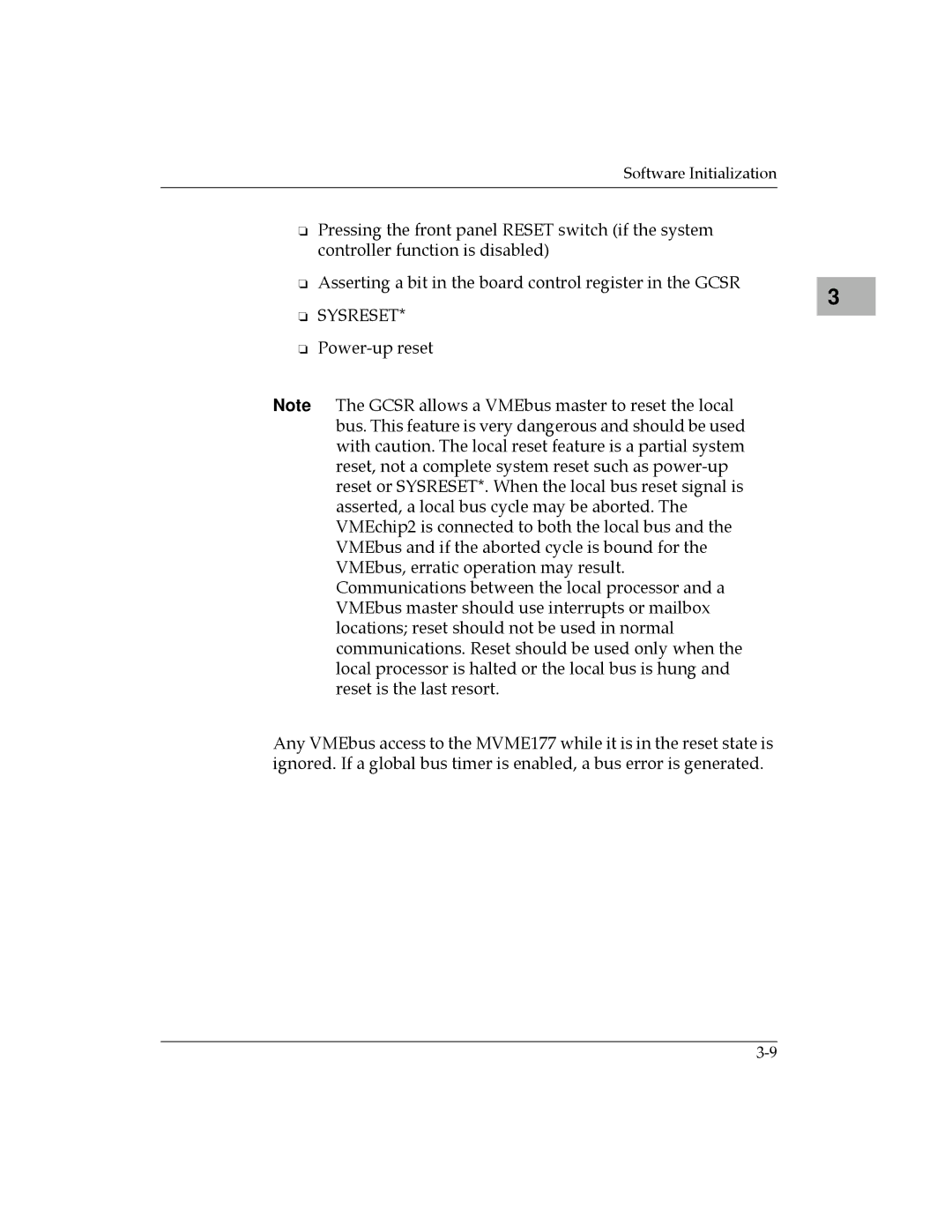 Motorola MVME177 manual Sysreset 