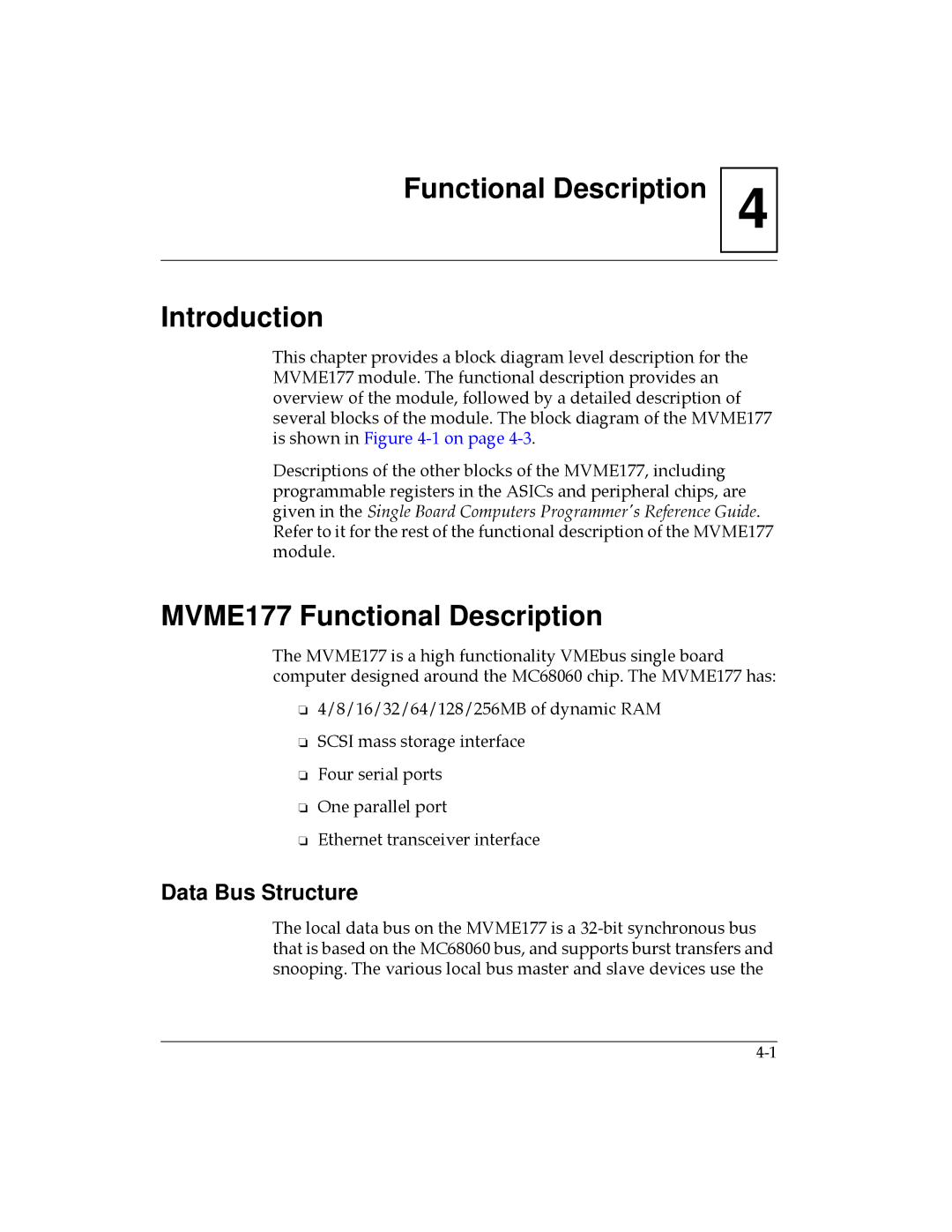 Motorola manual Functional Description Introduction, MVME177 Functional Description, Data Bus Structure 