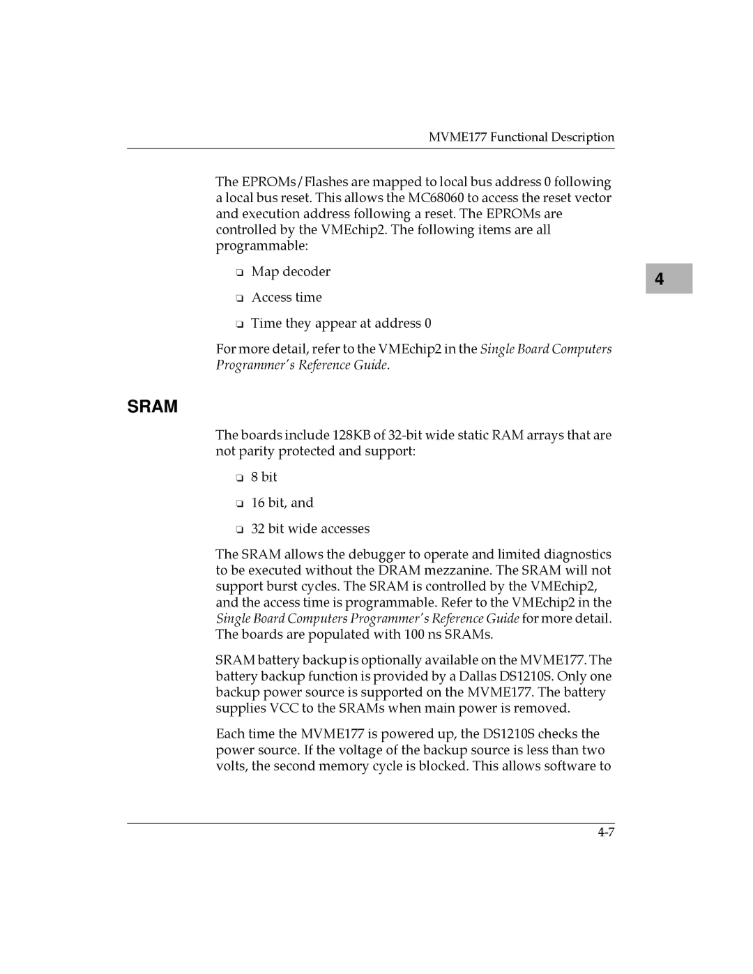 Motorola MVME177 manual Sram 