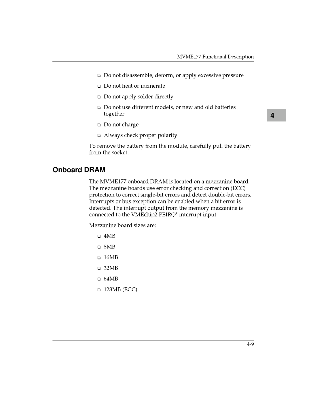 Motorola MVME177 manual Onboard Dram 