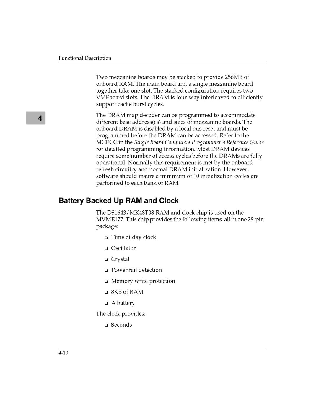 Motorola MVME177 manual Battery Backed Up RAM and Clock 