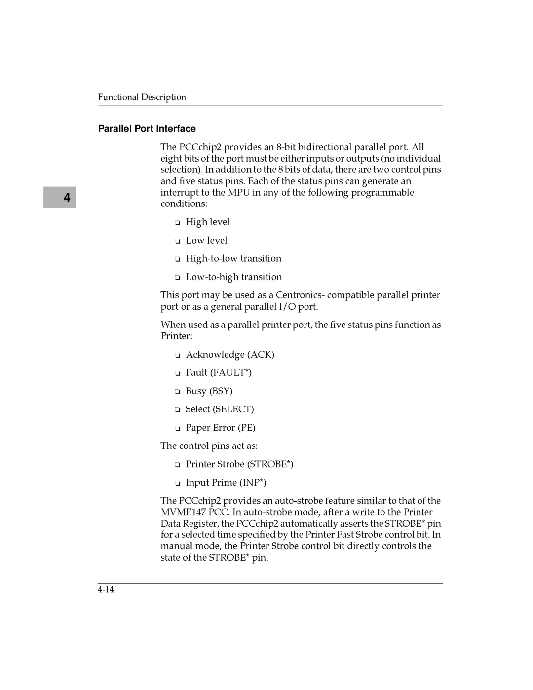 Motorola MVME177 manual Parallel Port Interface 