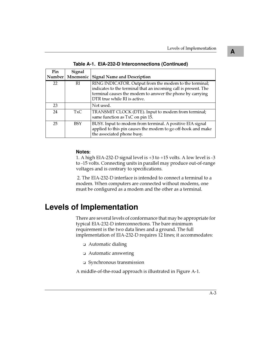 Motorola MVME177 manual Levels of Implementation, Pin, Number Mnemonic Signal Name and Description 