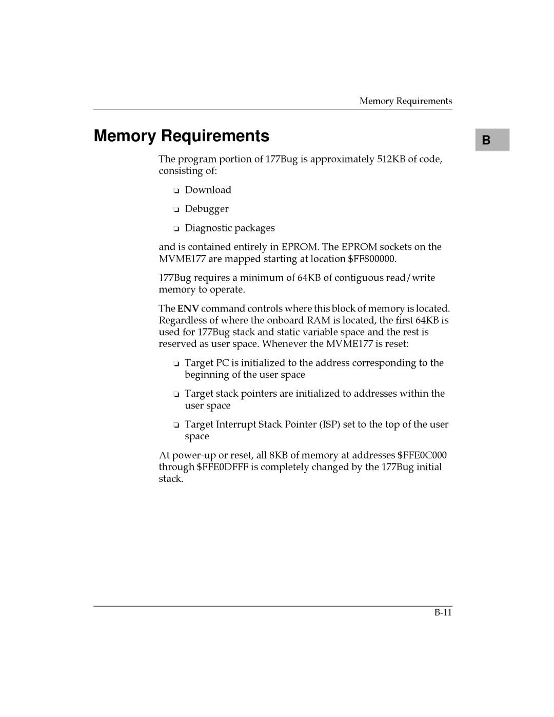 Motorola MVME177 manual Memory Requirements 