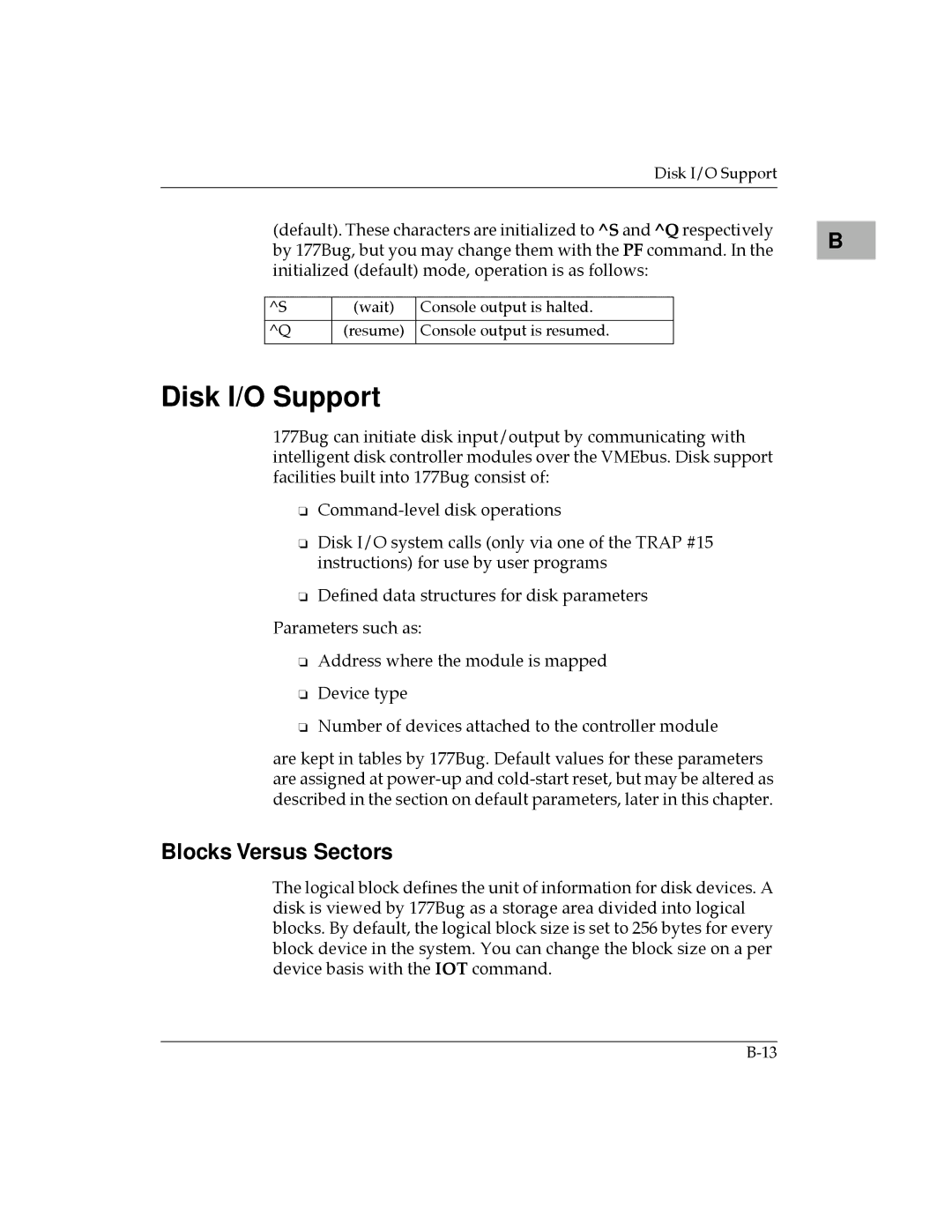 Motorola MVME177 manual Disk I/O Support, Blocks Versus Sectors 