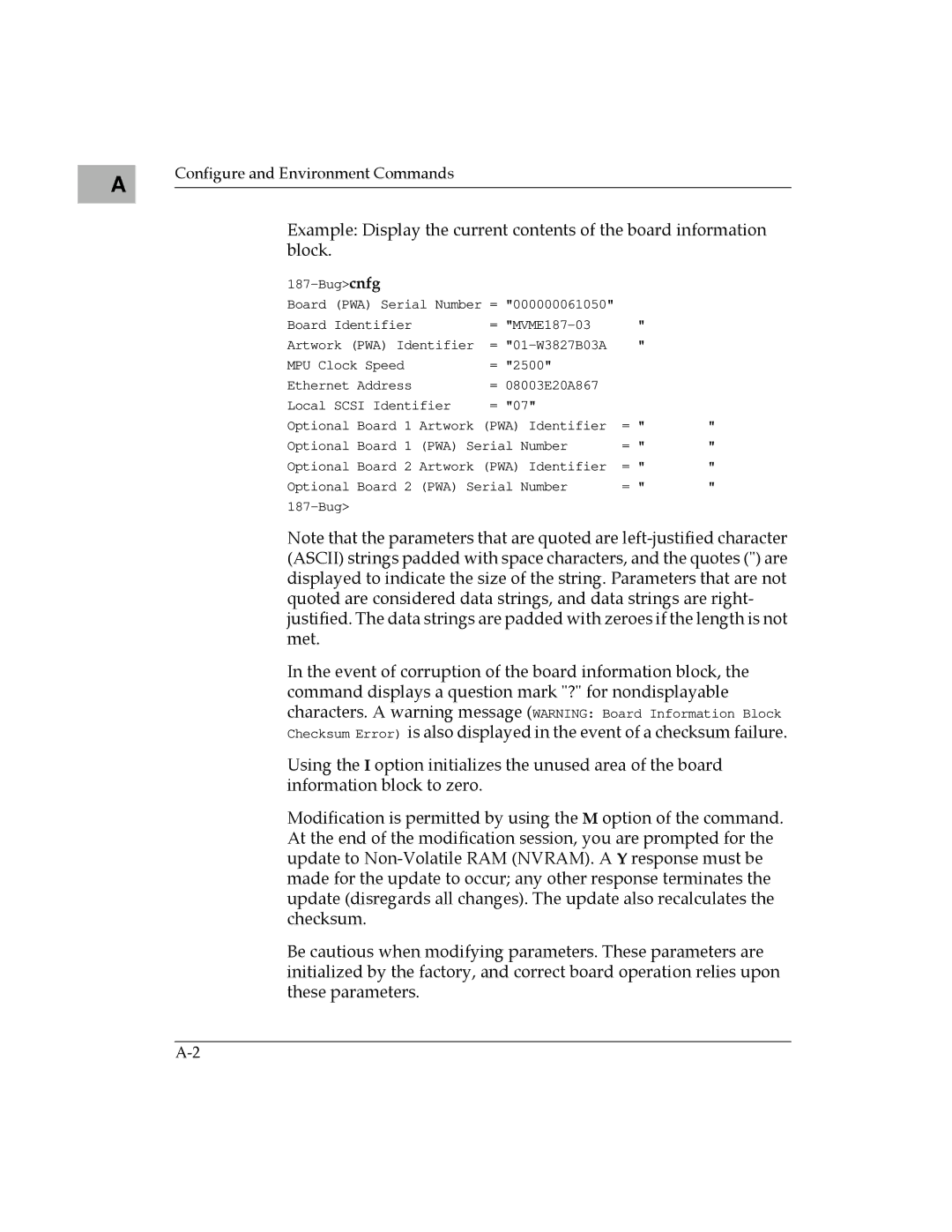 Motorola MVME187 manual Configure and Environment Commands 