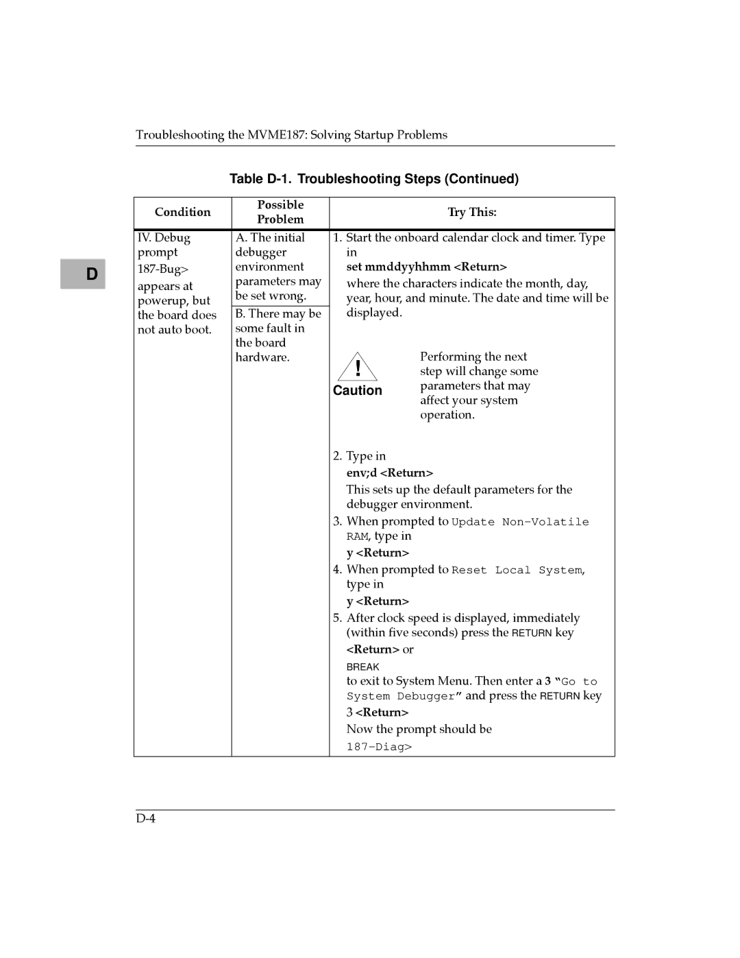 Motorola MVME187 manual Set mmddyyhhmm Return, Envd Return 