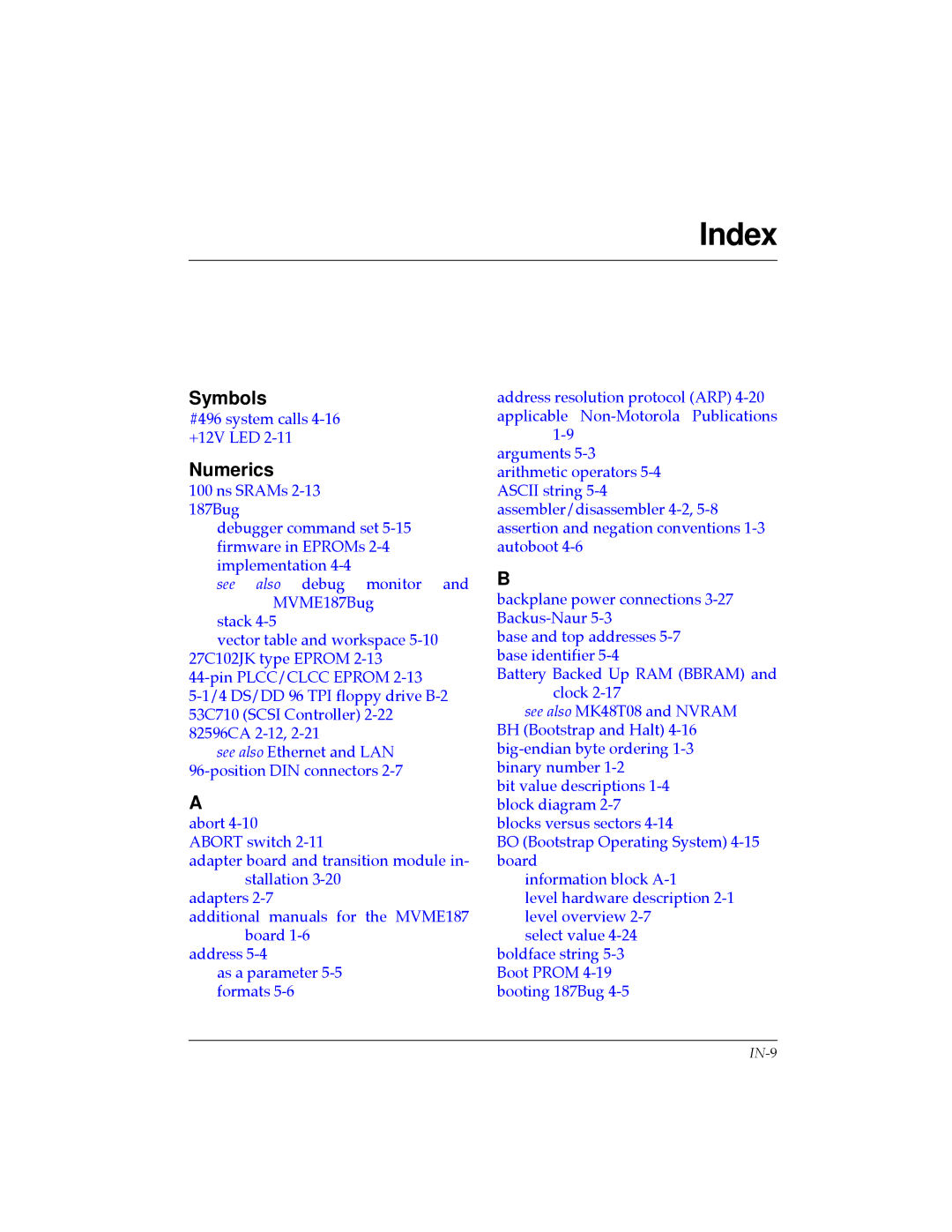 Motorola MVME187 manual Index 