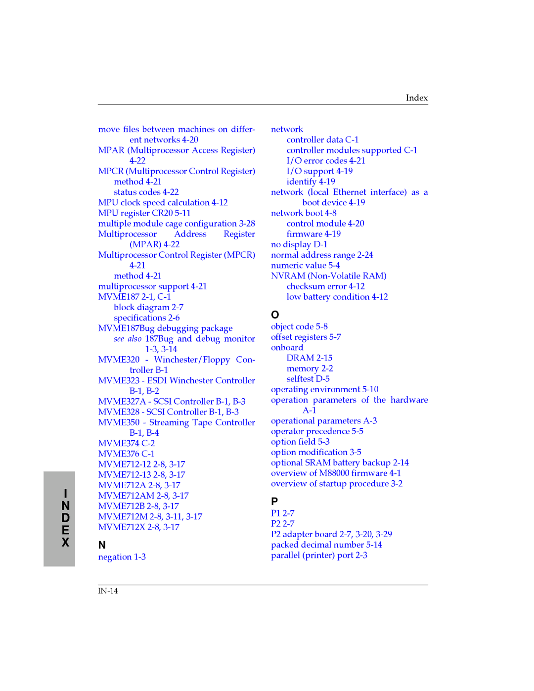 Motorola MVME187 manual IN-14 