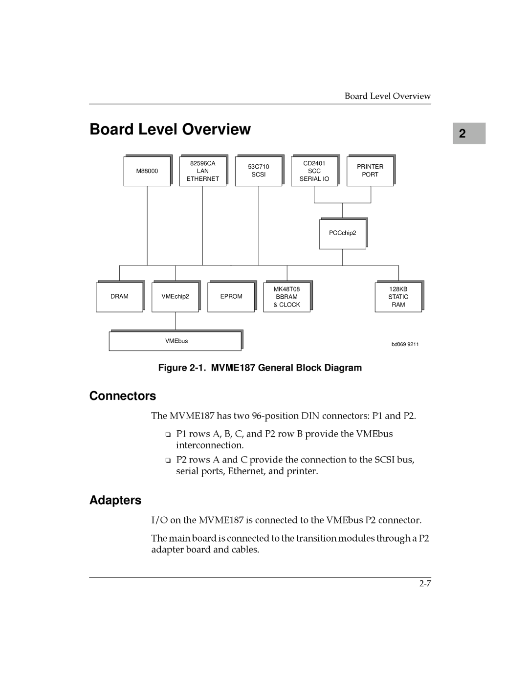 Motorola MVME187 manual Board Level Overview, Connectors, Adapters 