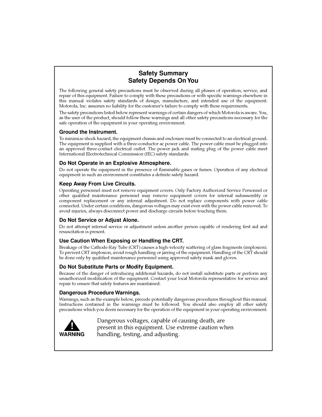 Motorola MVME187 manual Safety Summary Safety Depends On You 