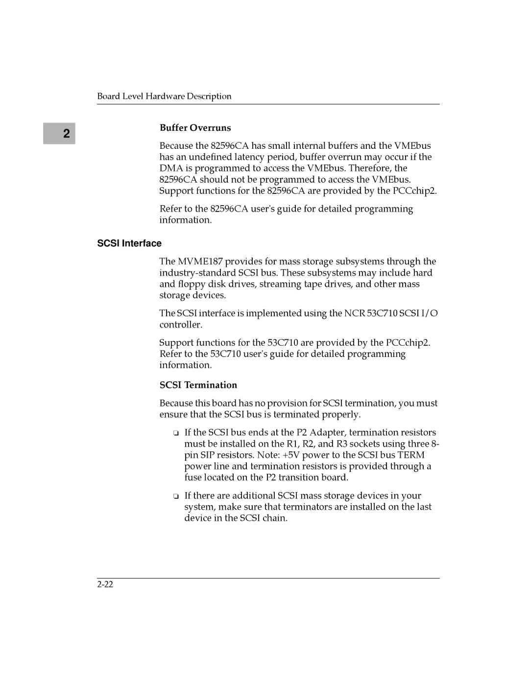 Motorola MVME187 manual Buffer Overruns, Scsi Interface 