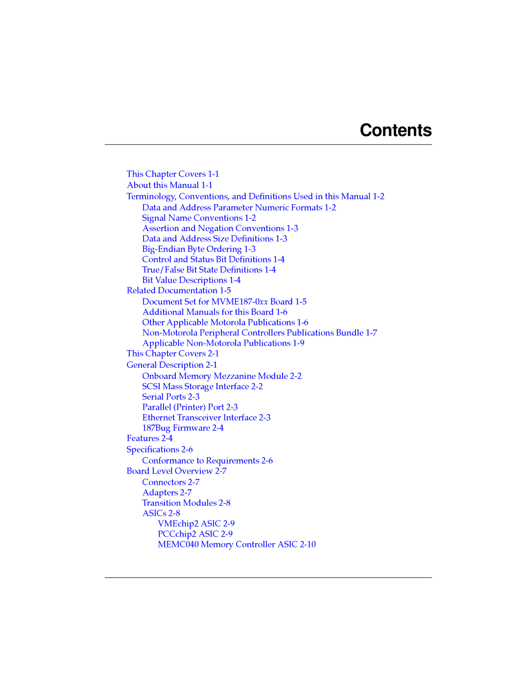 Motorola MVME187 manual Contents 