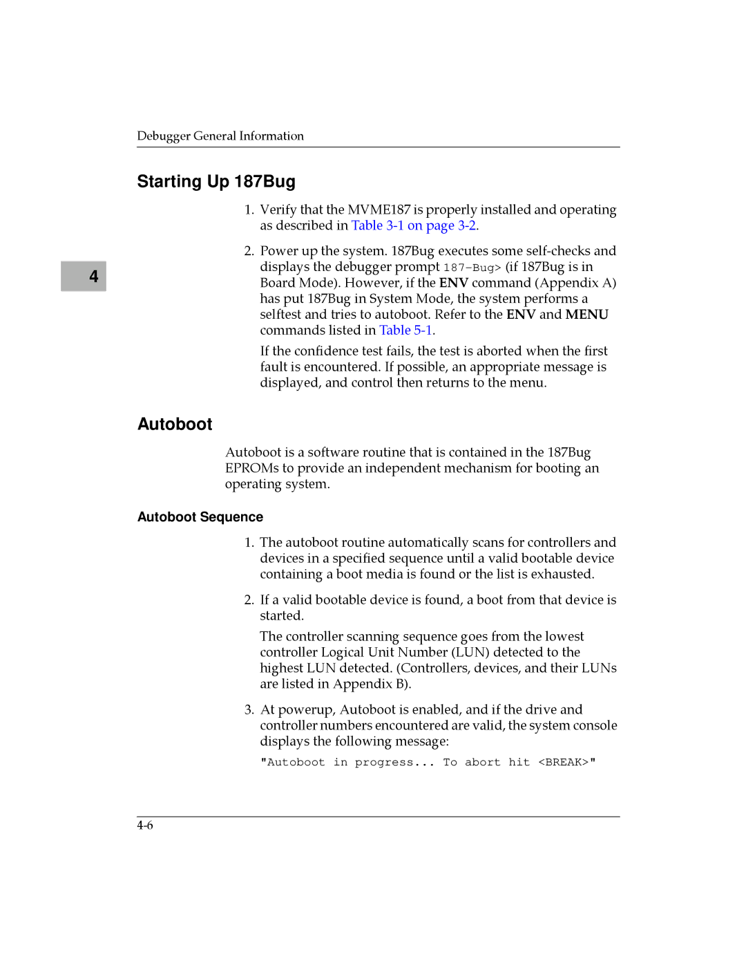 Motorola MVME187 manual Starting Up 187Bug, Autoboot Sequence 