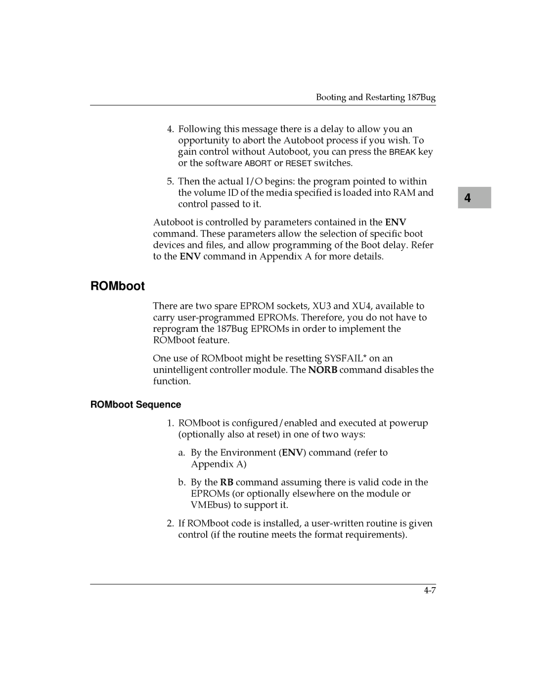 Motorola MVME187 manual ROMboot Sequence 