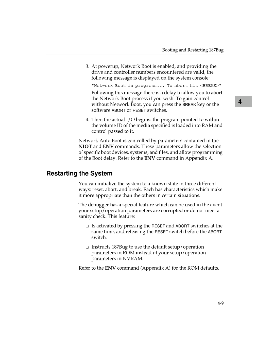 Motorola MVME187 manual Restarting the System 