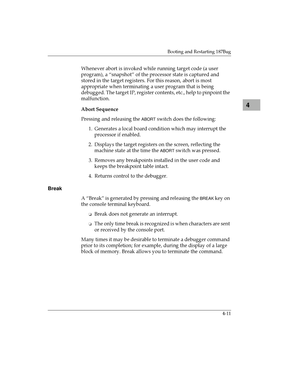 Motorola MVME187 manual Abort Sequence, Break 