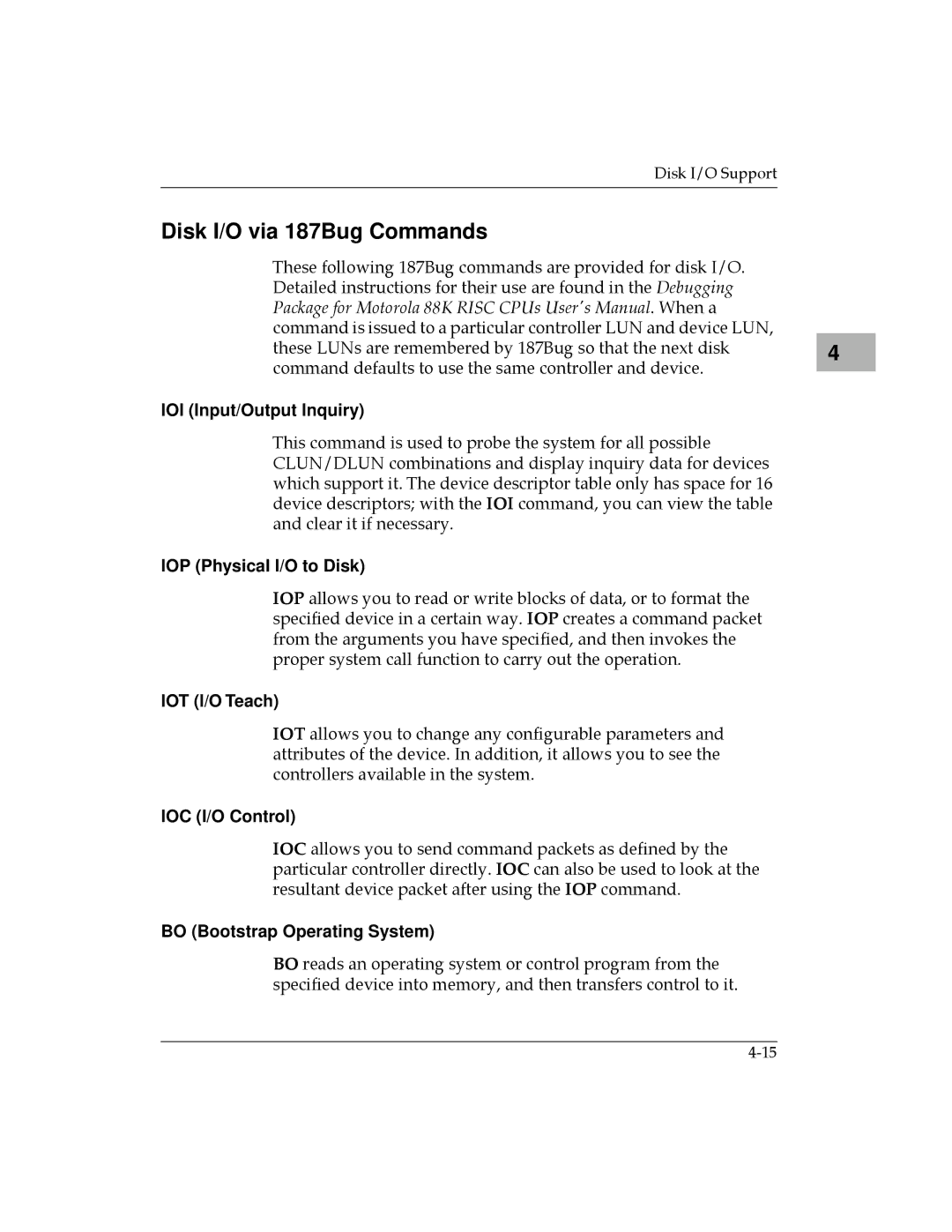 Motorola MVME187 manual Disk I/O via 187Bug Commands 