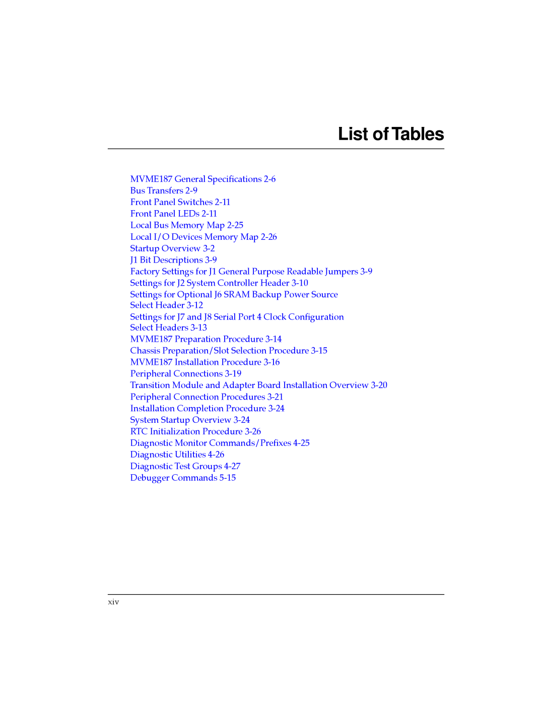 Motorola MVME187 manual List of Tables 