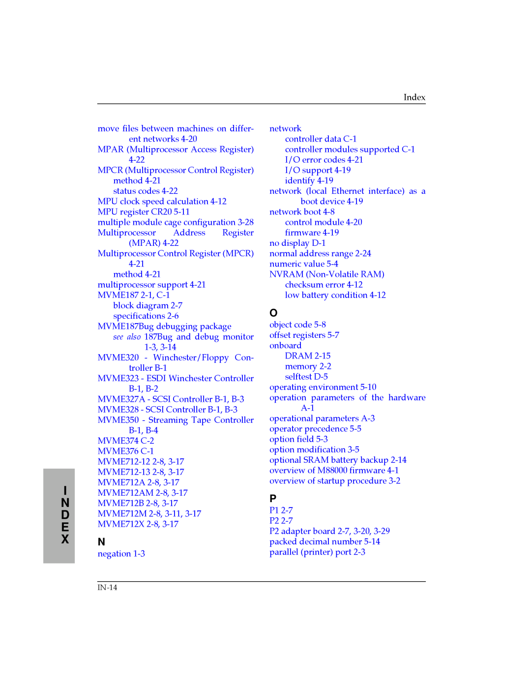 Motorola MVME187 manual I N D E 